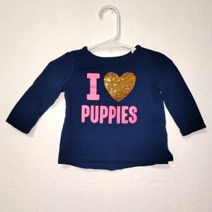 Carter's Blue "I Love Puppies" Sequin Long Sleeve Girls Shirt 6 Month